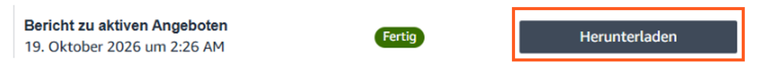 Fertiger Bericht in der Berichtsliste mit Herunterladen-Schaltfläche
