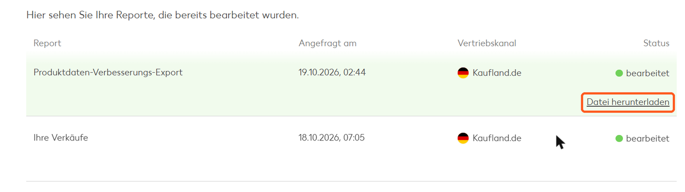 Bearbeitete Reporte: Zeile Produktdaten-Verbesserungs-Export mit Link Datei herunterladen