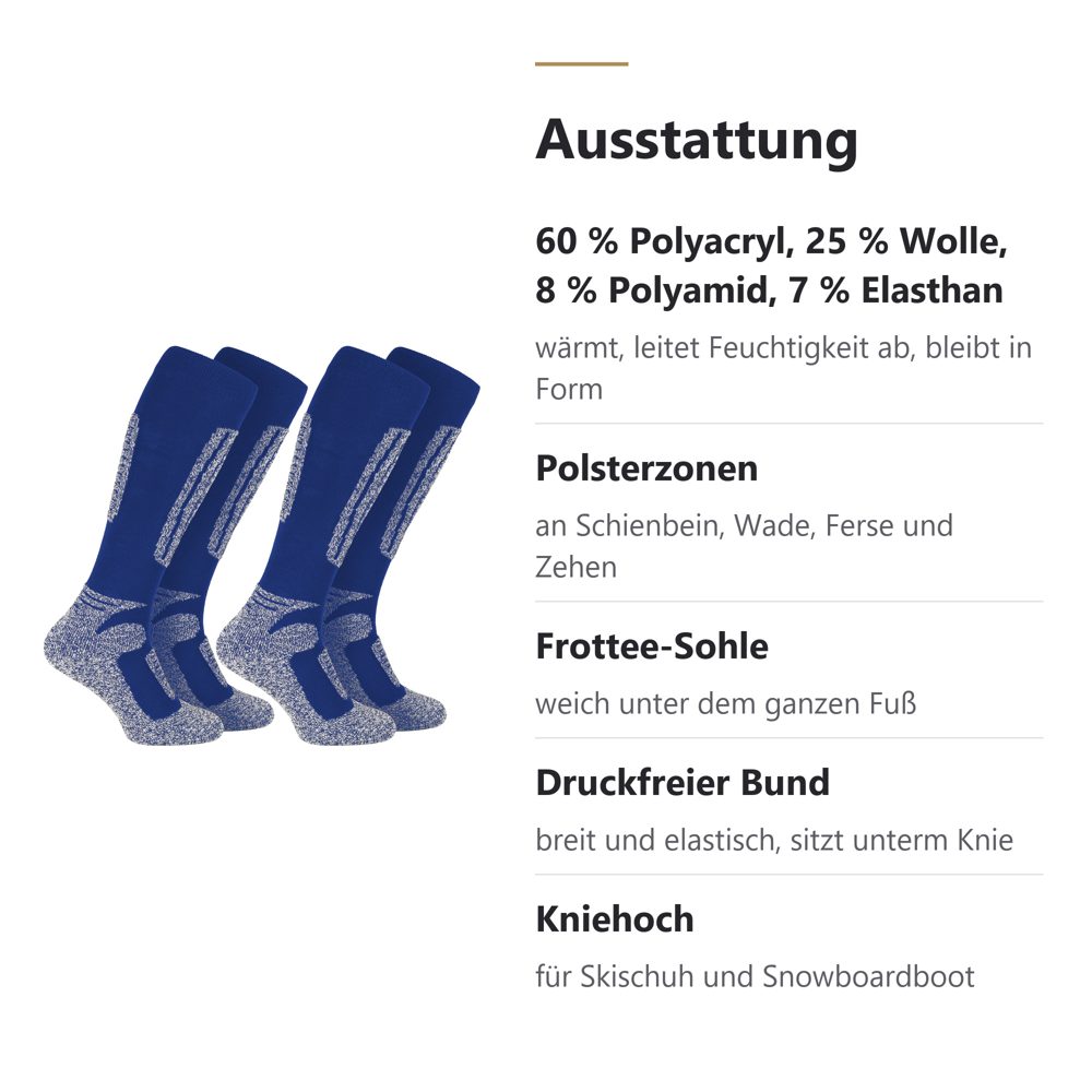 Infografik: Skisocken mit Materialangaben und Ausstattung
