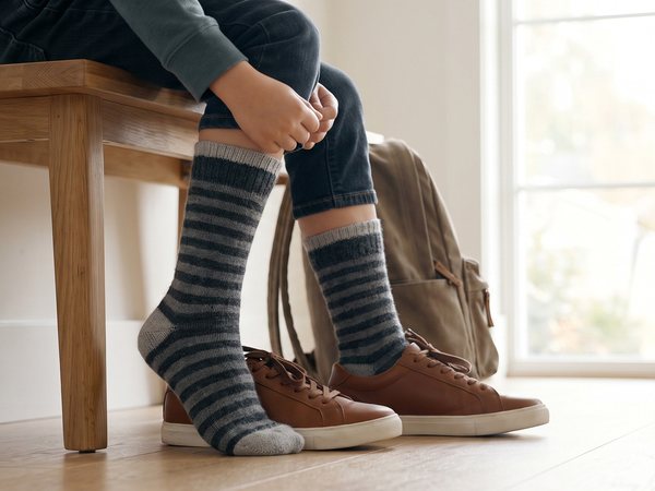 A+ Szene: Kind zieht nach der Schule die Schuhe aus